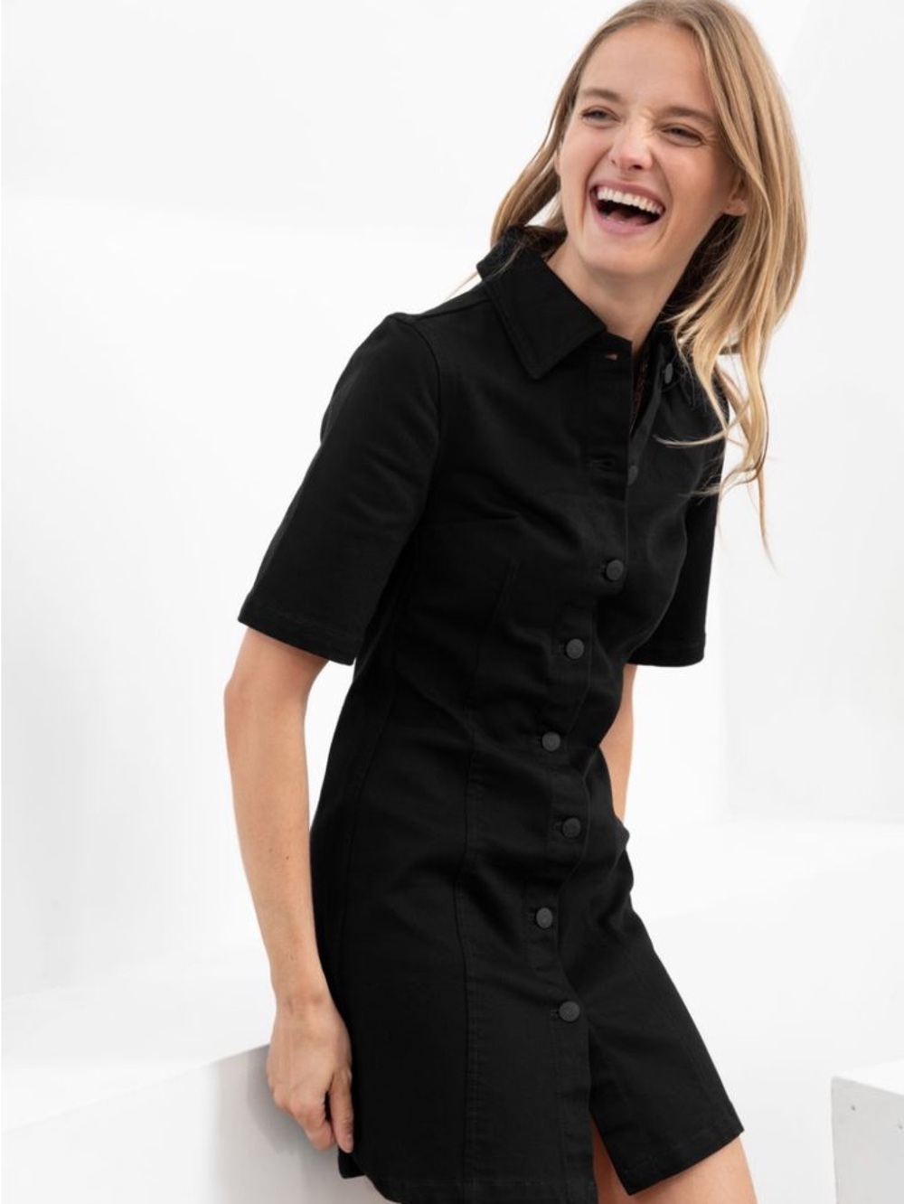 & Other Stories Black Structured Denim Mini Dress